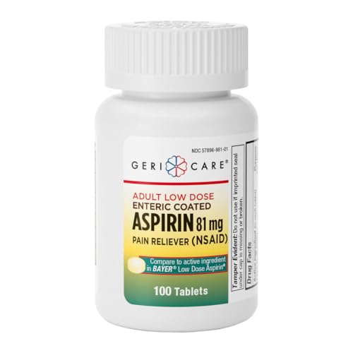 GeriCare Low Dose Enteric Coated Aspirin 81mg Pain Reliever, 100 Count (Pack of 1)