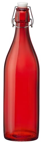 Bormioli Rocco Giara Swing Top Botella Roja 1 L – Botella ecológica de vidrio rojo para cordiales y conservas