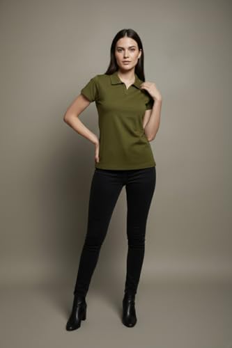 Image of BEAR THREAD Women's Plain Polo T-Shirt | Classic Collared Half Sleeve Top | Soft Breathable Lightweight Fabric | Solid Casual Summer Polo Tee