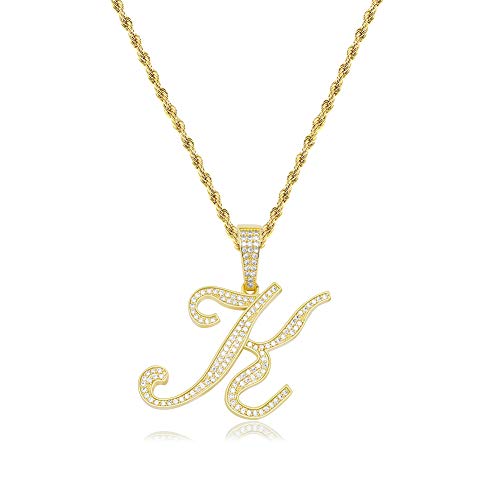 GUCY A-Z Alphabet Pendant Necklace for Women Cubic Zirconia Initial Letter Necklace (Gold K)