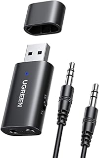 UGREEN Bluetooth 5.1 Transmitter Receiver 2 in 1 Wireless USB Bluetooth Adapter Built-in Microphone 3.5mm Audio Bluetooth Dongle Driver Free for TV, Home Stereo, Car Stereo, Headphones, Speakers, PC