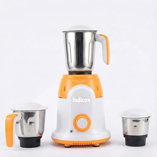HECTOR 750 Watts Mixer Grinder, 3 Jars, Orange | Powerful Copper Motor for Dry/Wet Grinding, Blending & Chutney | Stainless Steel Jars & Blades, 3-Speed Control, Safe & Durable Kitchen Appliance