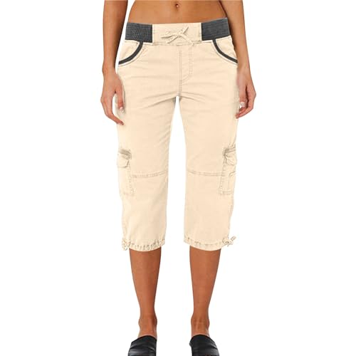 Womens Cargo Capris Summer Casual Drawstring Low Waisted Hiking Jogger Pants Lightweight Outdoor Cotton Capri Pants2