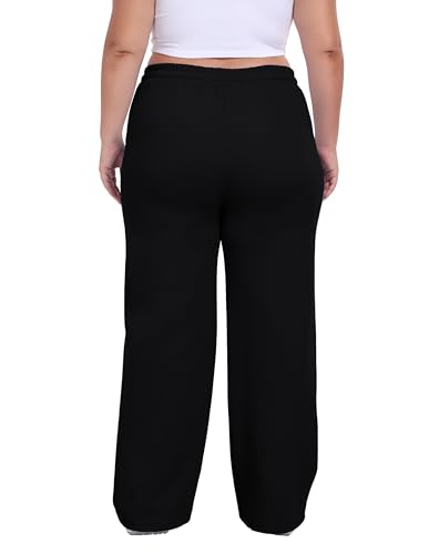 A-Wintage Women's Plus Size Wide Leg Sweatpants Elastic Waist Baggy Drawstring Lounge Pants with Pockets4