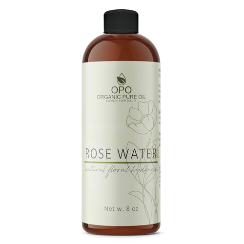 8oz Rose Hydrosol Water - 100% Pure Rose Hydrosol Cleanser - Hydrating Facial Toner Rose Water for Skin Face and Hair, Linen for Sheets, Room Freshener, Body Fragrance by Organic Pure Oil