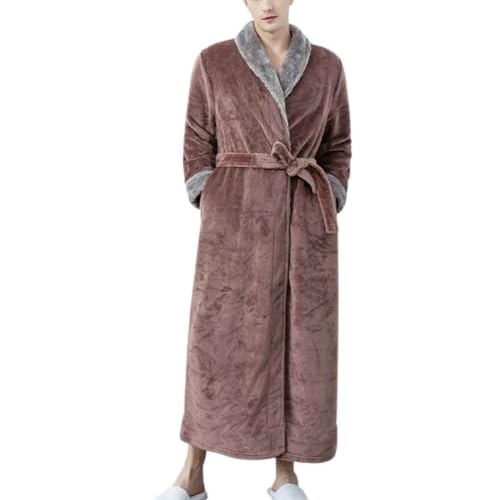 Mens Robe Plush Long Bathrobe Shawl Collar Fleece Robes Soft Spa Bath Robe with Pockets Loungewear Sleepwear