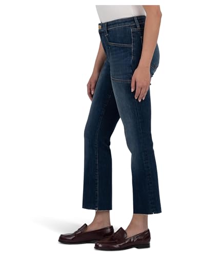KUT from the Kloth Women's Kelsey High-Rise Flare Frt Pockets Inset Raw Hem in Precocious2