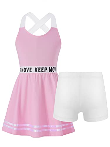 Kids Girls Golf Tennis Dress Outfits Solid Color Sleeveless Sports Dress with Shorts4