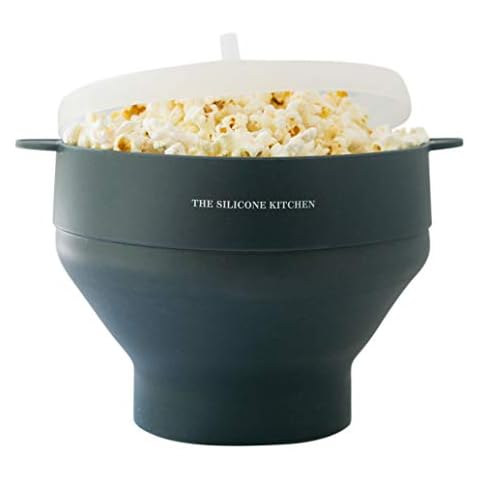 The Silicone Kitchen Silicone Microwave Popcorn Maker Collapsible Bowl, Non-Toxic, Dishwasher Safe, Dark Blue Cover