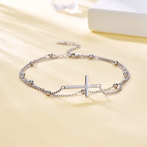 MANBU Sterling Silver Cross Bracelet for Women: Faith Cross Adjustable Bracelet Jewelry Faith Gifts for Teens3