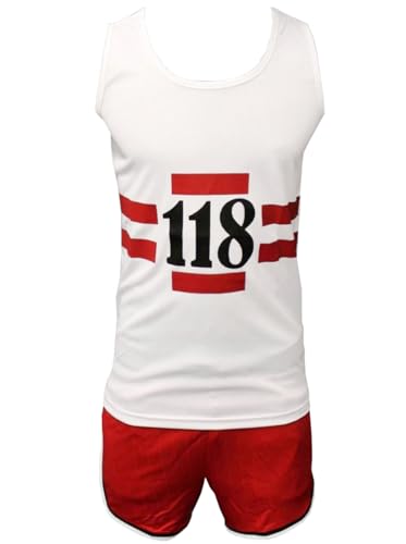 RIDDLED WITH STYLE Womens Unisex Mens 118 Set Fancy Dress Costume Marathon Retro Sleeveless Vest, Shorts, TASH, Socks and Wig Set For Unisex UK Small To X-Large - Image 4