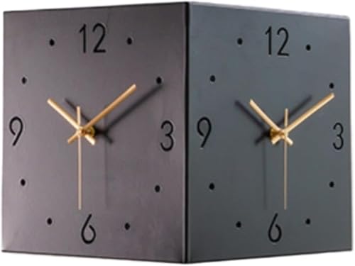 モダンセンサー夜光コーナー時計 正方形アイアン製 リビング大型壁掛け時計 両面表示・スケルトンデザイン サイレント消音クオーツ 自動センサー夜光 西海岸風おしゃれ 多機能デジタル付き (ブラック)