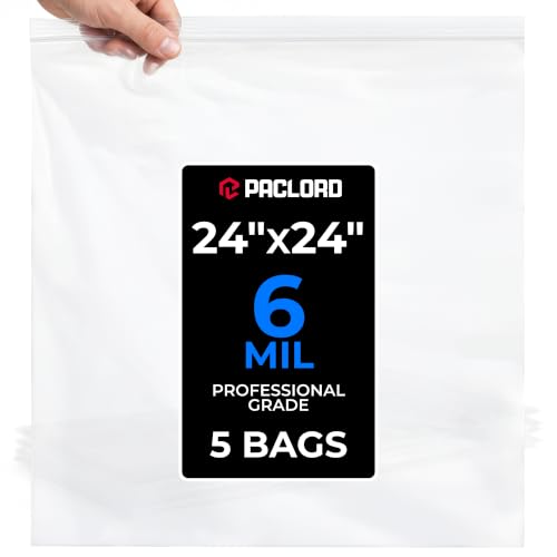24" x 24" Extra Large Reclosable Plastic Zip Bags, 5 Count