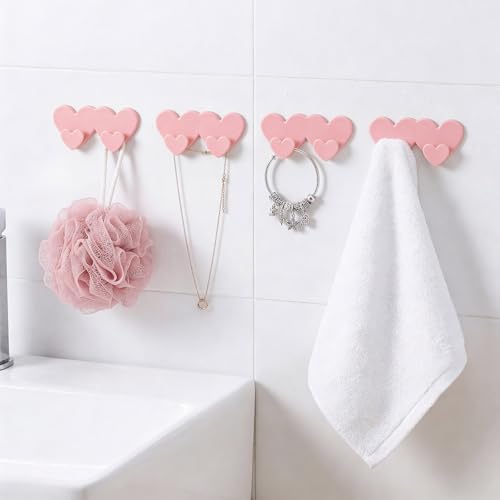 VANRIOS 4 Packs Heart Shaped Wall Hooks - Adhesive Coat