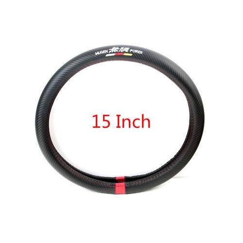 Kune Sport Carbon Fiber Style Leather Steering Wheel Cover for Mugen Power 15'' Diameter Universal