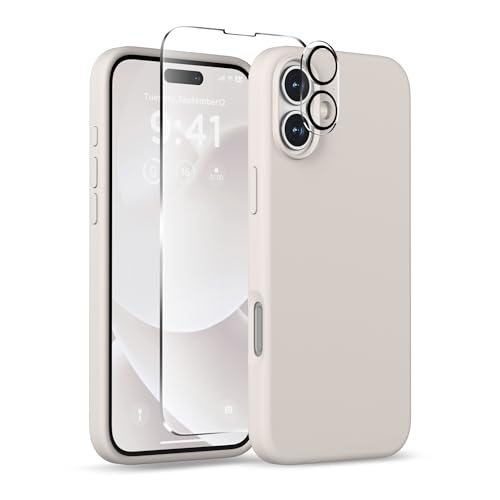 Image of Magnetic for iPhone 16 Case, Compatible with MagSafe, Liquid Silicone Phone Cover with Screen Protector & Camera Protector, Soft Anti-Scratch Microfiber Lining Inside 6.1 inch, Stone
