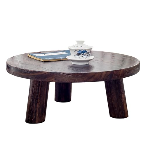 MESCXTY Table Basse Ronde en Bois pour Salon, Petite Table Basse Japonaise, Table à thé Circulaire Pliable, Table Tatami Kotatsu pour Chambre à Coucher, décoration de la Maison (17,7'', Marron)