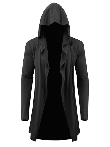 Lars Amadeus Hooded Cardigan for Men's Lightweight Shawl Collar Long Sleeves Open Front Draped Cardigans