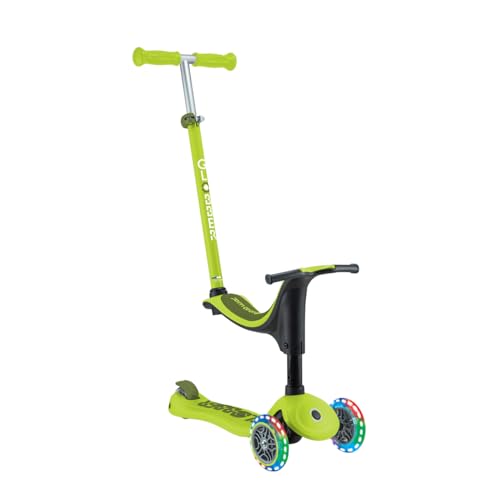 Globber - GO•UP Sporty Lights – Skalierbarer Tretroller, 3 Räder mit Sitz, für Kinder von 15 Monaten bis 6 Jahren, Grün