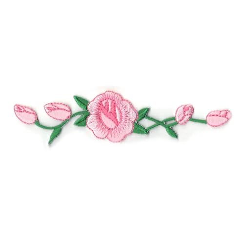 Pink Rose Flowers Patch Vine Sneaker Iron On Embroidered