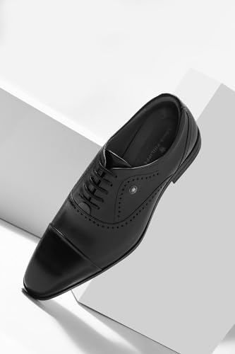 Image of Louis Philippe Men Premium Leather Breathable Lining Material Anti Slip with Heel TPR Sole Formal Oxford Shoes