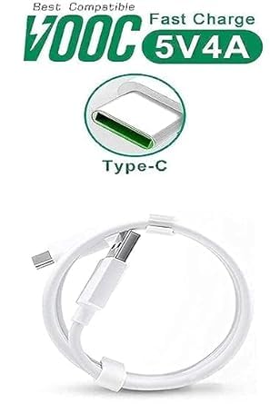 Image of 33W Super Vooc USB Type C Fast Charging Cable for Oppo Reno 3 Youth | Oppo Reno 3 5G | Oppo K5 | Oppo Reno A|Oppo A5 | Oppo K10 Energy (Only Cable), 1M, White