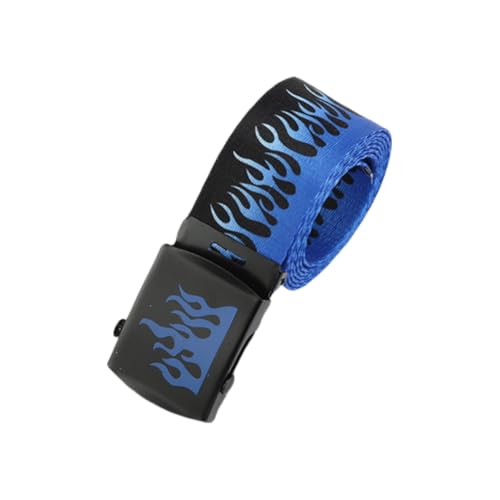 Trendy Flame Print Canvas Belt Hip Hop Automatic Buckle Waistband Practical Tactically Nylon Belts For Men And Women