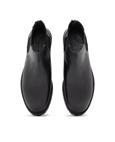 Buy Rarez Men's Gum-1 Black Leather Fabric Chelsea Boots at Amazon.in - Image 3