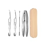 Classic Seafood Tools El juego de herramientas para mariscos de acero inoxidable incluye 1 galleta de mariscos, 1 desgranador de langosta, 2 tenedores/púas para patas de cangrejo y caja de almace