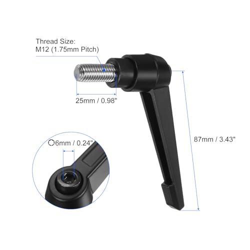 Image of uxcell 2pcs Clamping Lever Handles, M12 x 25mm 304 Stainless Steel Threaded Male Stud, Adjustable Handles Locking Quick Release Ratchet Push Button Bolt Knobs, Black