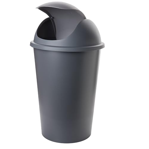 SUSTANIA Cubo de basura con tapa basculante de 50 l, de plástico, para cocina, color gris, fabricado en la UE para el hogar y la oficina