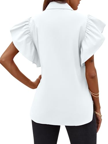 Tankaneo Womens Ruffle Button Down Shirts Cute Summer Short Sleeve Tops Blouse4