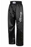 BAY Edel Stick Kickboxhose Kampfsporthose Schwarz lang Polyester gestickter Schriftzug Kickboxen Erwachsene Damen Herren Kinder Jungen Mädchen Größe S (160)