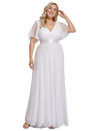 Image of Ever-Pretty Plus Women's V Neck Mother of The Bride Dress Chiffon A Line Maxi Plus Size Evening Dress with Sleeves 09890-DAPH