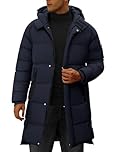 Yuson Girl Winter Jackets for Men Lightweight Thermal Puffer Jacket with Hood Water Repellent Men's Winter Coat Windproof Thickened Jacket Coat Long Zipper Parka Coat for Outdoor Casual(Navy, L)