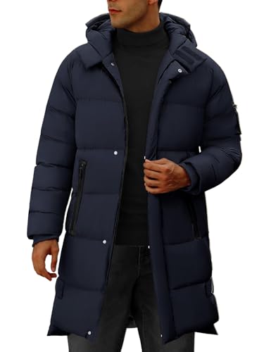 Yuson Gir Abrigo Hombre Chaqueta Largo Hombre Invierno Ligero y Resistente Agua Parka Grueso Cazadora con Capucha Cálido Acolchado Abrigos Cremallera Viento Coat Chaquetón(Azul marino, XL)