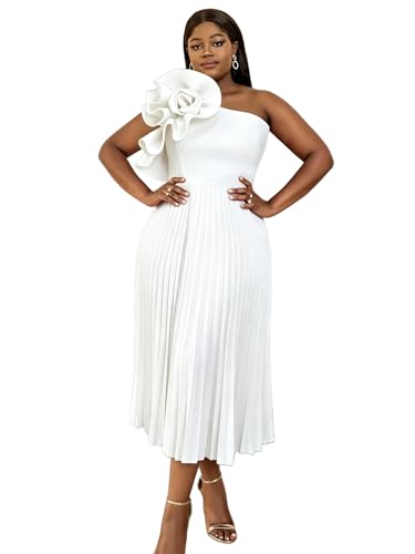 Image of AOMEI Women's One Shoulder 3D Flower Sleeveless High Waist Pleated A Line Long Dress Party Summer