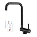 KINSE Niederdruck Vorfenster-Küchenarmatur klappbar Edelstahl | 360° Schwenkbar Einhebel Unterfenster Armatur | Niederdruck Wasserhahn Küche | Schwarz
