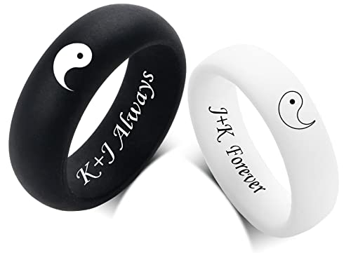 MZZJ Personalized 8MM+5.7MM Silicone Couple Ring Durable Breathable Comfortable Rubber Dome Comfort Fit Wedding Band Promise Egagement Rings,Grey,Anniversary Birthday Gift for Grilfriend Boyfriend