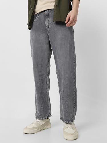 Image of Neostreak Men's Loose Baggy Fit Heavy Washed Jeans Non-Stretchable
