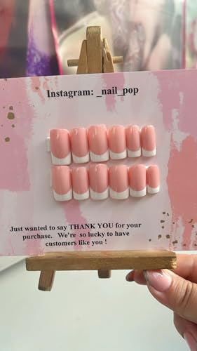 Press on French Nails Set 12 Pcs With Nail Glue & Nail Buffer