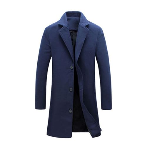 Trench Coat Men Single Breasted Wool Blend Coat Mid Length Pea Coat Notch Lapel Jacket Business Casual Overcoat