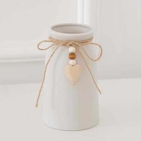 QIMOND 6-Inch Ceramic Vase with Jute Rope and Heart Charm Cover