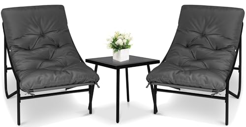 Juego de muebles de balcón pequeño para balcón, juego de 2 muebles de jardín, con cojines extraíbles, 2 sillas, 1 mesa, muebles de metal, muebles de jardín, 3 piezas, para salón o terraza, capacidad
