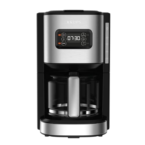 Krups Cafetière programmable 24h, Inox premium, 1,25 L jusqu'à 15 tasses, Réglage intensité, Fonction 1 à 4 tasses pratique, Arrêt auto après 30 min,...