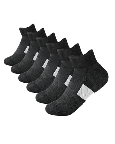 Ankle Socks 6 Pairs - Men's/Women's Athletic Cushioned Socks with Arch Support & Breathable Mesh for Gym/Outdoor