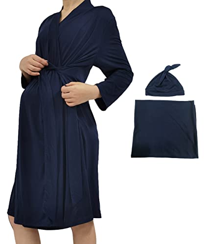 Image of SUFEINI Swaddle Set with Matching Mommy Robe, Maternity Robe Nursing Hospital Delivery Labor Robes Pregnancy Women Loungewear