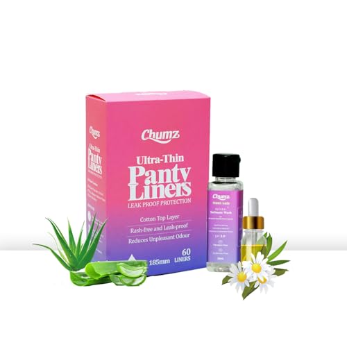 Image of Chumz Aloe Vera Panty Liners & Intimate Wash Combo | 60 Count | 185mm Long & Intimate Wash for Women, 50ml | Daily Hygiene Wash with Lactic Acid & Chamomile