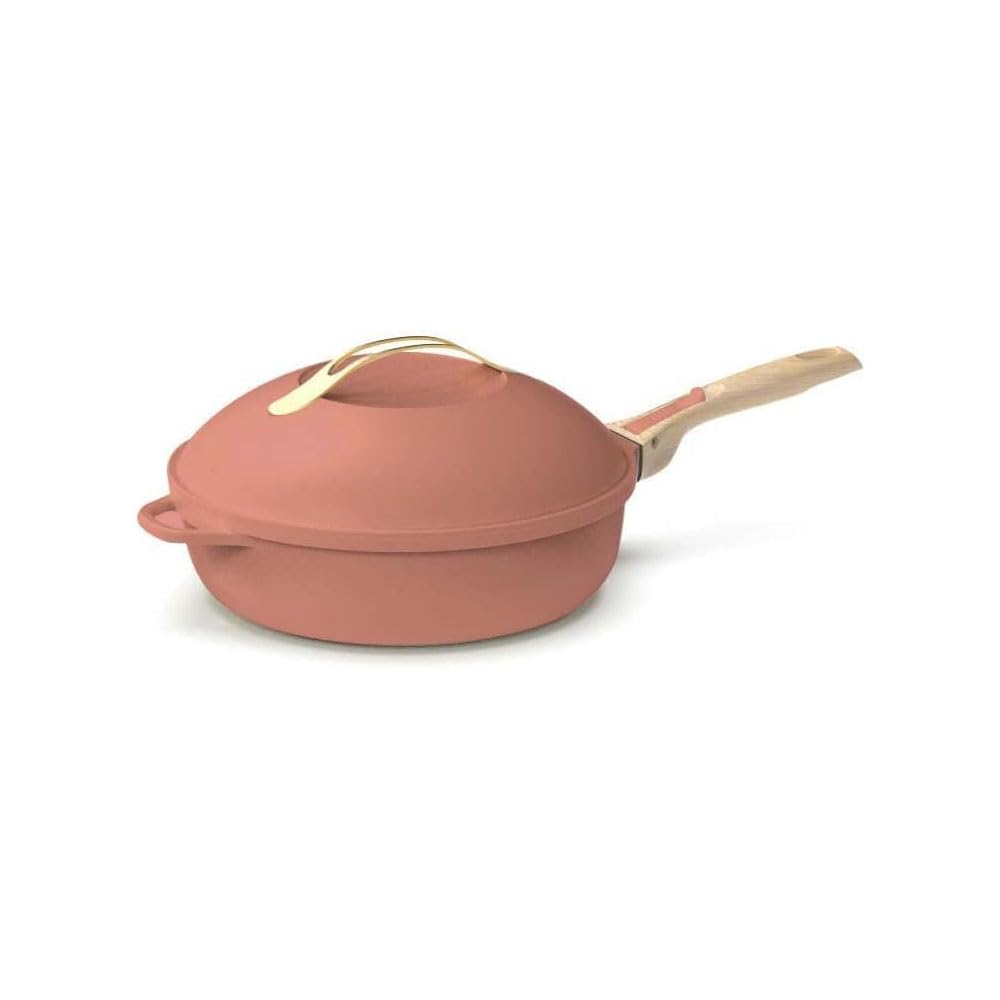 COOKUT - La Fabuleuse poêle 8 en 1 - "​PETIT MODELE 24 cm" – Un seul ustensile qui remplace poêle, casserole, sauteuse, cocotte - 2 poignées amovibles, panier vapeur/​friture, spatule en bois - PIVOINE