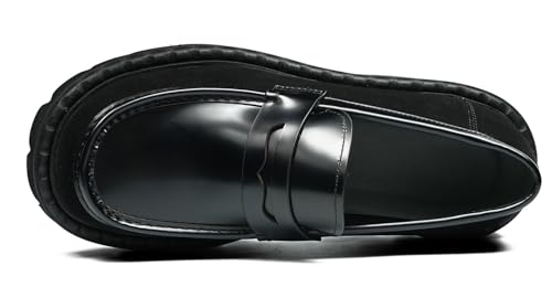 Santimon Men's Slip-On Chunky Penny Loafers Dress Casual Platform Shoes - Glossy Genuine Leather Mocasines for Formal Business Prom Wedding3
